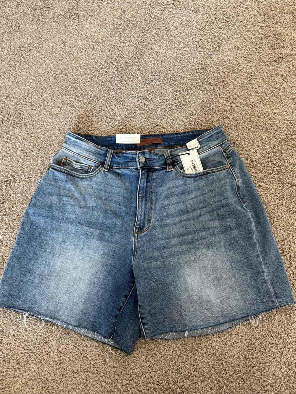 Judy Blue Denim High-Rise Frayed Hem Shorts - Blue